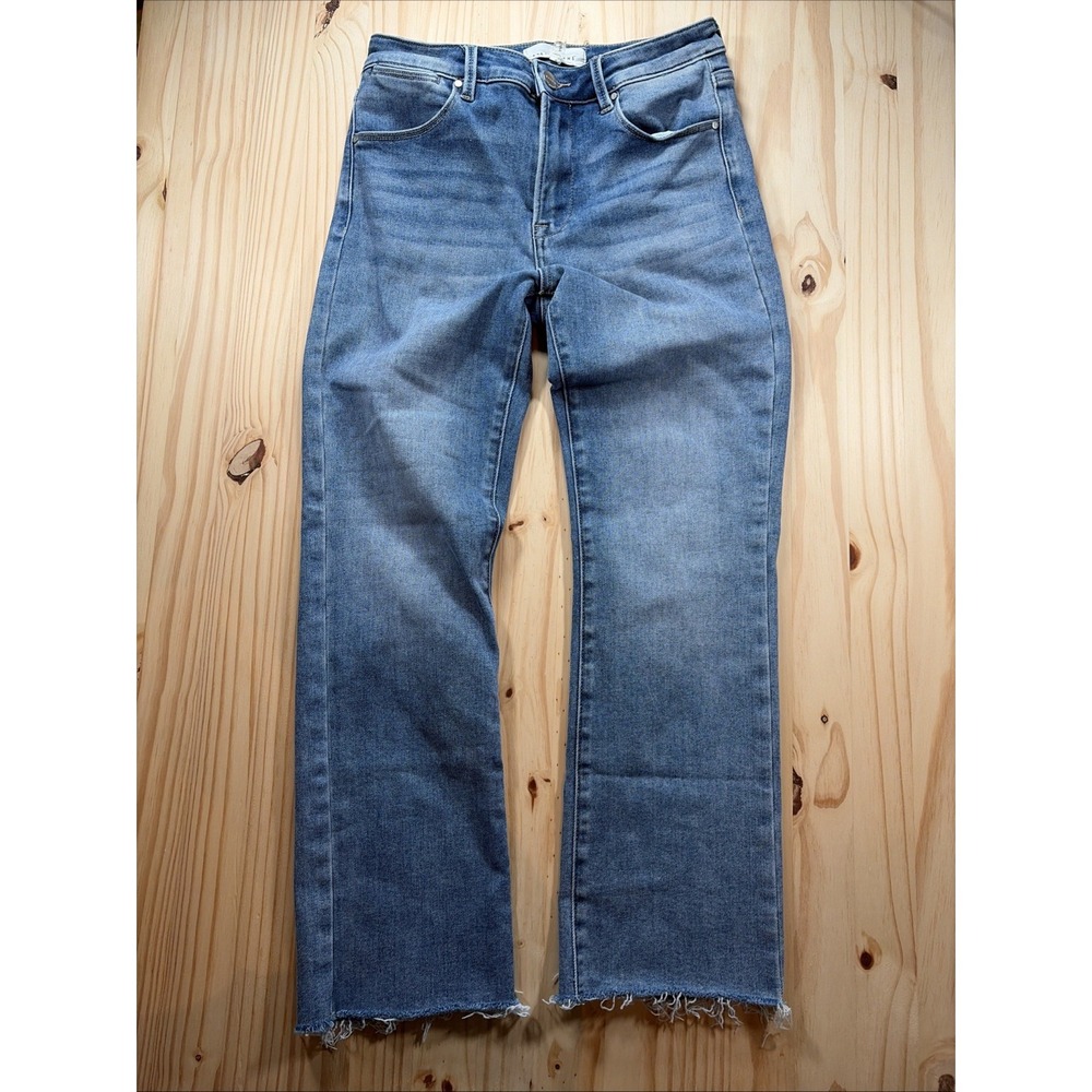 Risen Jeans High Rise Straight Leg Frayed Hem Medium Wash Size 5/27 Crop